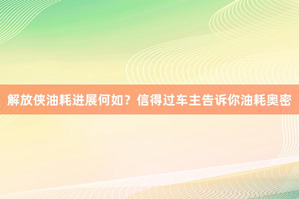 解放侠油耗进展何如？信得过车主告诉你油耗奥密